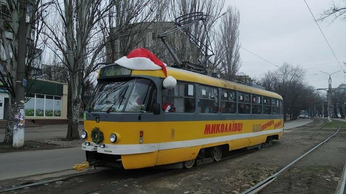 Николаев, Новый год, трамвай, Дед Мороз